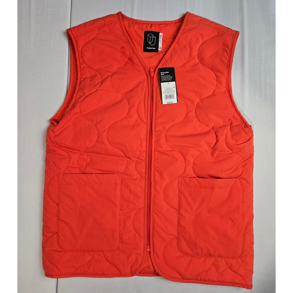Original Use Mens Quilted Puffer Vest  Full Zip Orange Small NWT